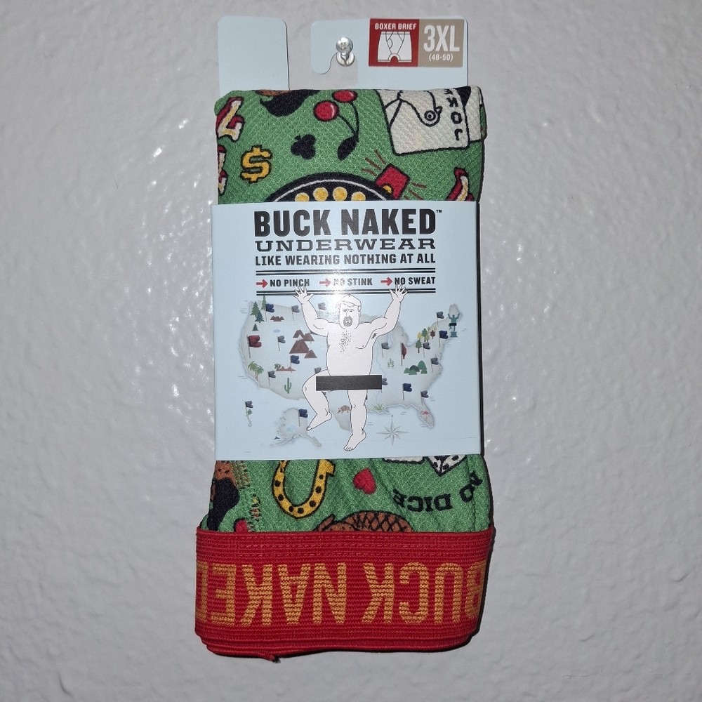 Buck Naked Underwear Boxer Briefs 3XL 48-50 Casino Print New With Tags